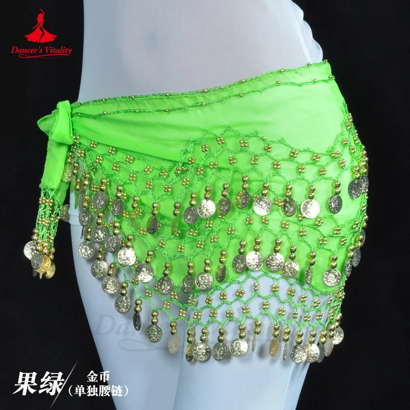 NEW Arrivals Belly Dance Belt for Women Chiffon Gold Coins Oriental Dancing Wear Accessories Girl's Chiffon Silver Coins Belly Dance Hip Scarf