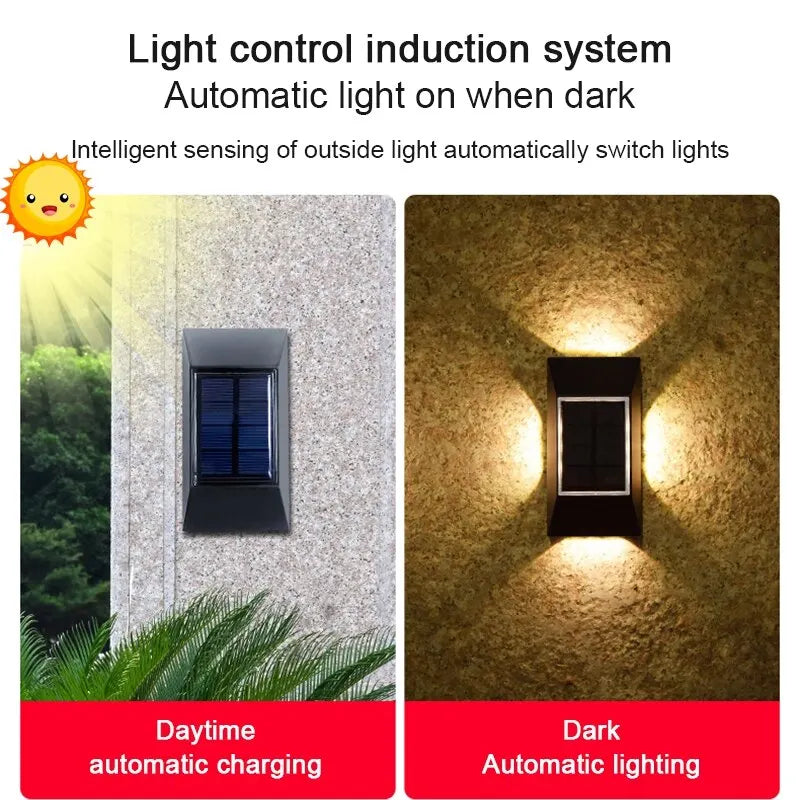 12 LED Solar Wall Lamp Outdoor Waterproof Four Sides Glowing Light Staircase Villa Balcony Lighting Solar Wall Lights