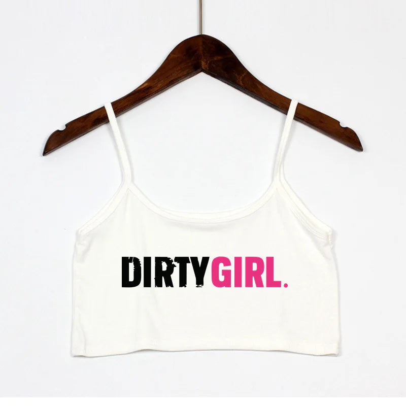 NEW Arrivals DIRTY GIRL Tank Top Bar for Girls Women's Sexy Elastic Cotton Camis Sleeveless Women's Summer Short Crop Top Girls Casual Streetwear Tops