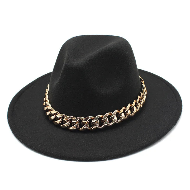 Women Oversized Chain Accessory Bag And Fedoras Hat 2-piece Sets Fashion Luxury Party Wedding Jazz Hat