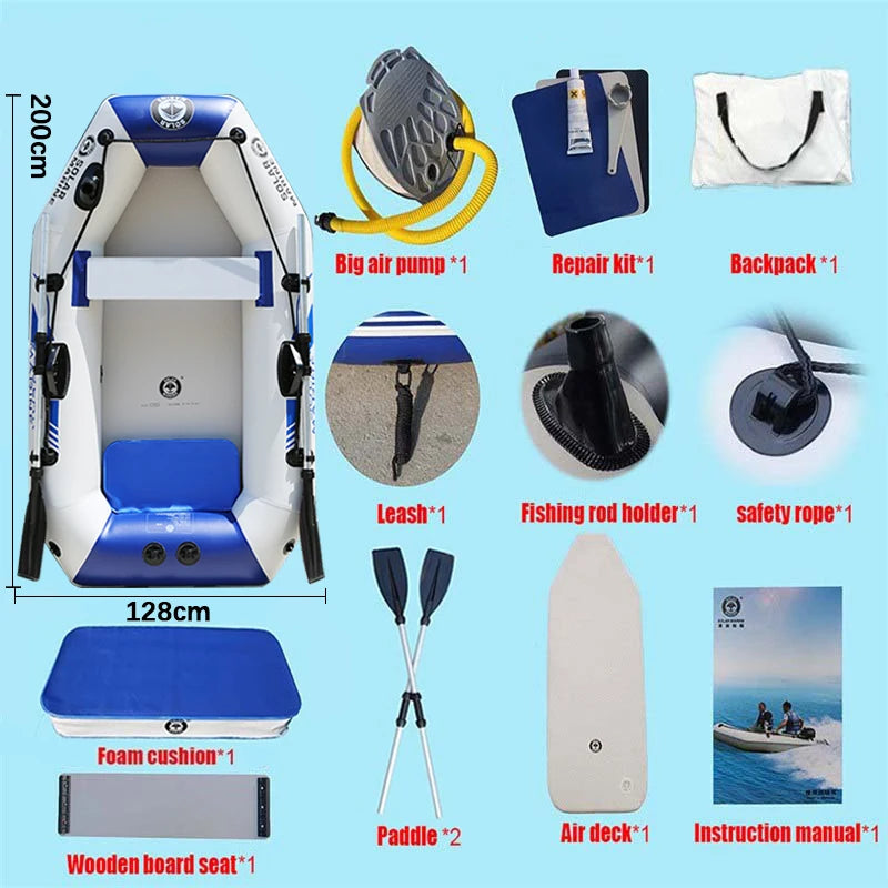 4 Colors Solar Marine 2 Person PVC Fishing Boat 2M Inflatable Kayak Wear-Resistant Canoe Waterplay Craft with Free Accessories Air Pump Paddles etc