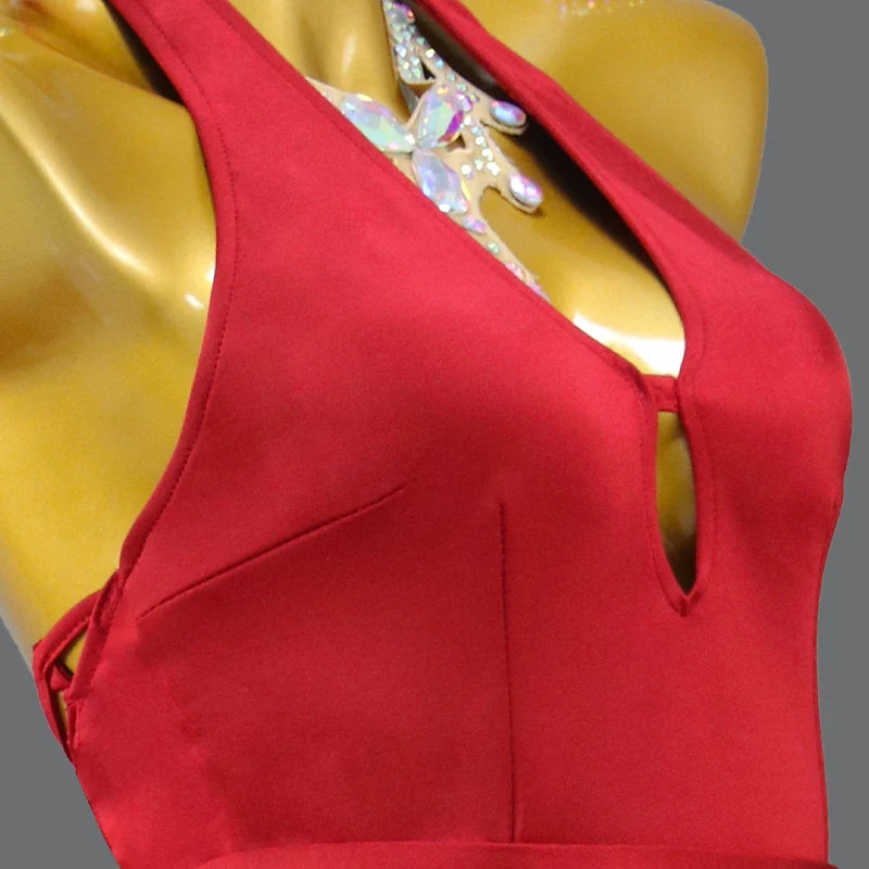 New Arrivals Red Latin Dance Dress Sexy Ladies Ballroom Party Show Costume Practice Wear Line Clothing Women Sport Party Skirt Customized Ladies Competition Dancing Dress