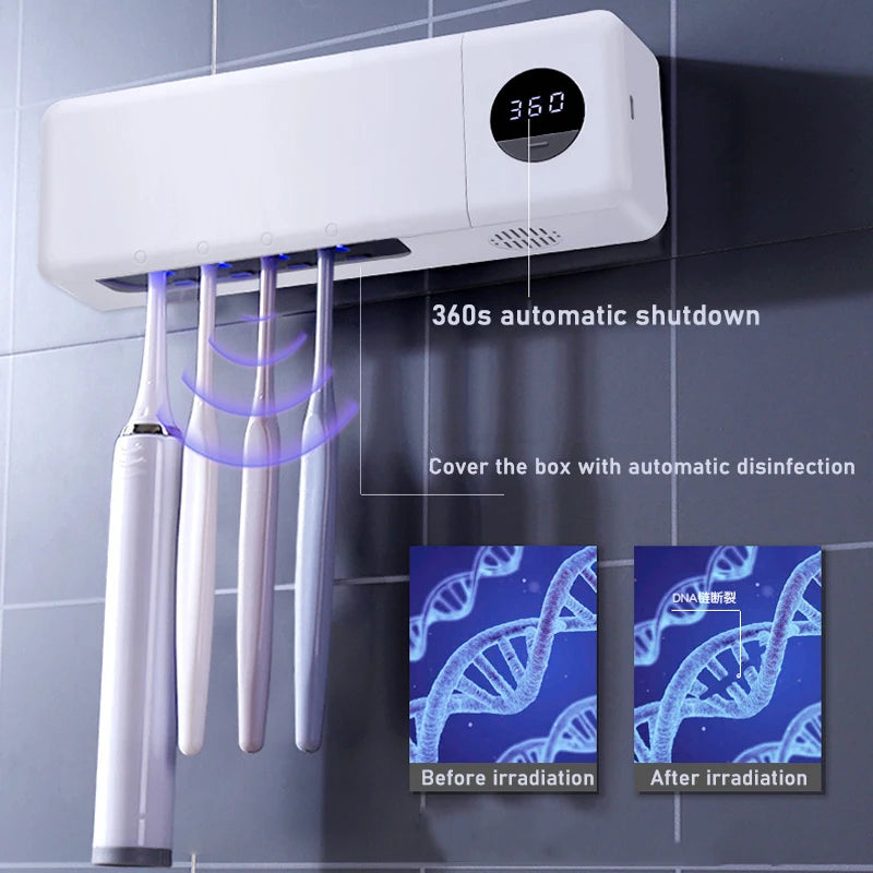 3 PCS Set Electric Toothbrush Sterilizer UV Toothbrush Sterilizer USB Charging Wall Mounted Bathroom Toothbrush Holder Digital Display