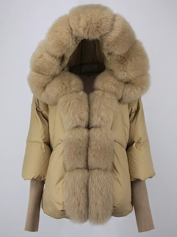 Winter Warm Snow Clothes Supplies Jacket Women Real Fox Fur Collar Hooded Natural Thick Warm Loose Oversize Duck Down Coat Streetwear Outerwear Female Girls Luxury Winter Fashion Clothing Products
