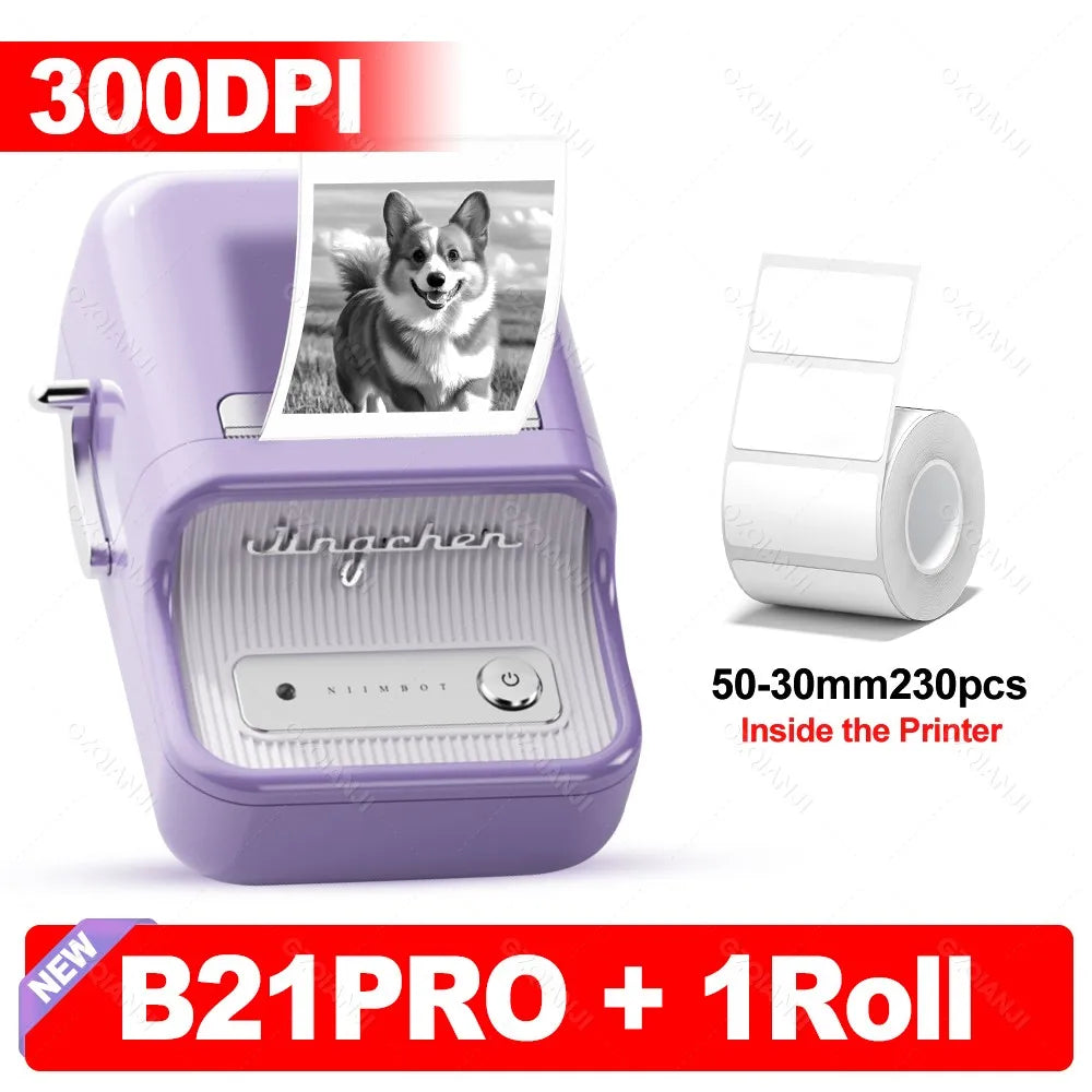 B21 PRO Mini Adhesive Label Printer Wireless Portable Thermal inkless Maker Photo Barcode Price Tag Sticker 200 300dpi