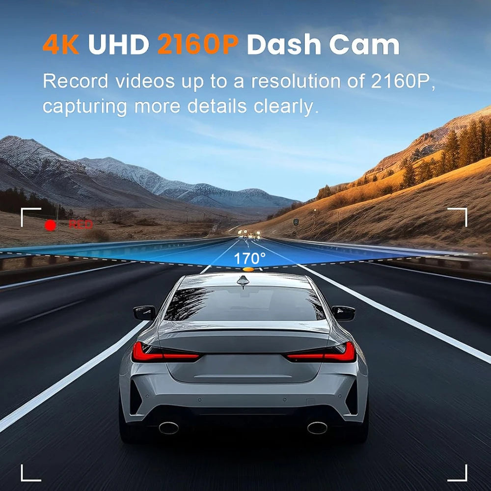 4K UHD Car GPS Dash Camera 10 Languages 64/128G DVR Night Vision Pedestrian Detector Video Recorder with GPS Wi-Fi 24H Parking Monitoring Support for Vehicle Safety Supplies