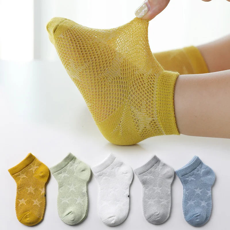 5 Pairs Set 0-12Y Summer Cotton Newborn Kids Socks Cute Cartoon Thin Mesh Baby Short Socks Dinosaur Bear Children Socks for Boys Girls Apparel Accessories
