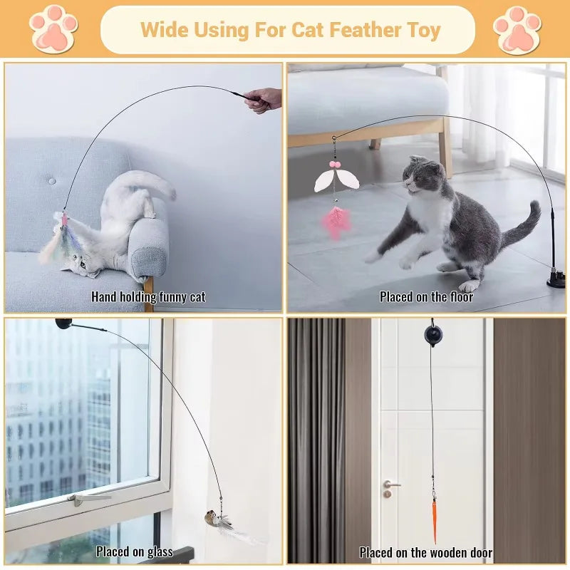 Cat Simulation Insect Interactive Cat Teaser Toy with Suction Cup Funny Feather for Kitten Play Chase Exercise Cat Toy Supplies