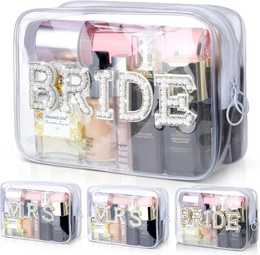 NEW Arrivals Bride Pearl Letter Clear Makeup Bag Bridal Shower Gifts MRS Cosmetic Bag  Wedding Bachelorette Party Supplies Swim Waterproof Bags