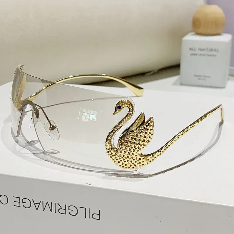 New Y2k Vintage Rimless Sunglasses Women Luxury Brand Design Sun Glasses Punk Popular One Piece Lens Eyewear