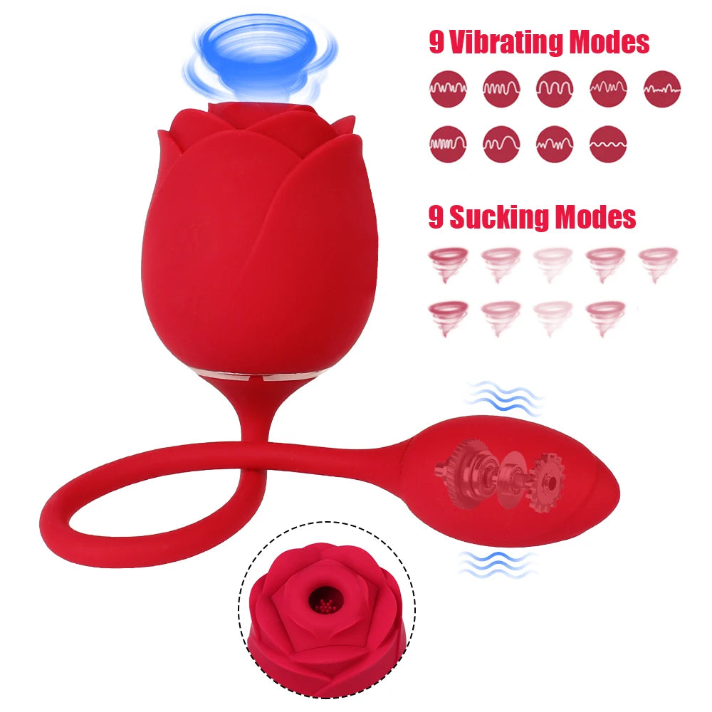 Sexy Rose With Vaginal Ball Sucking Vibrators For Women Clitoris Sucker Nipple Licks Anal Plug Female Masturbator Sex Toy Erotic