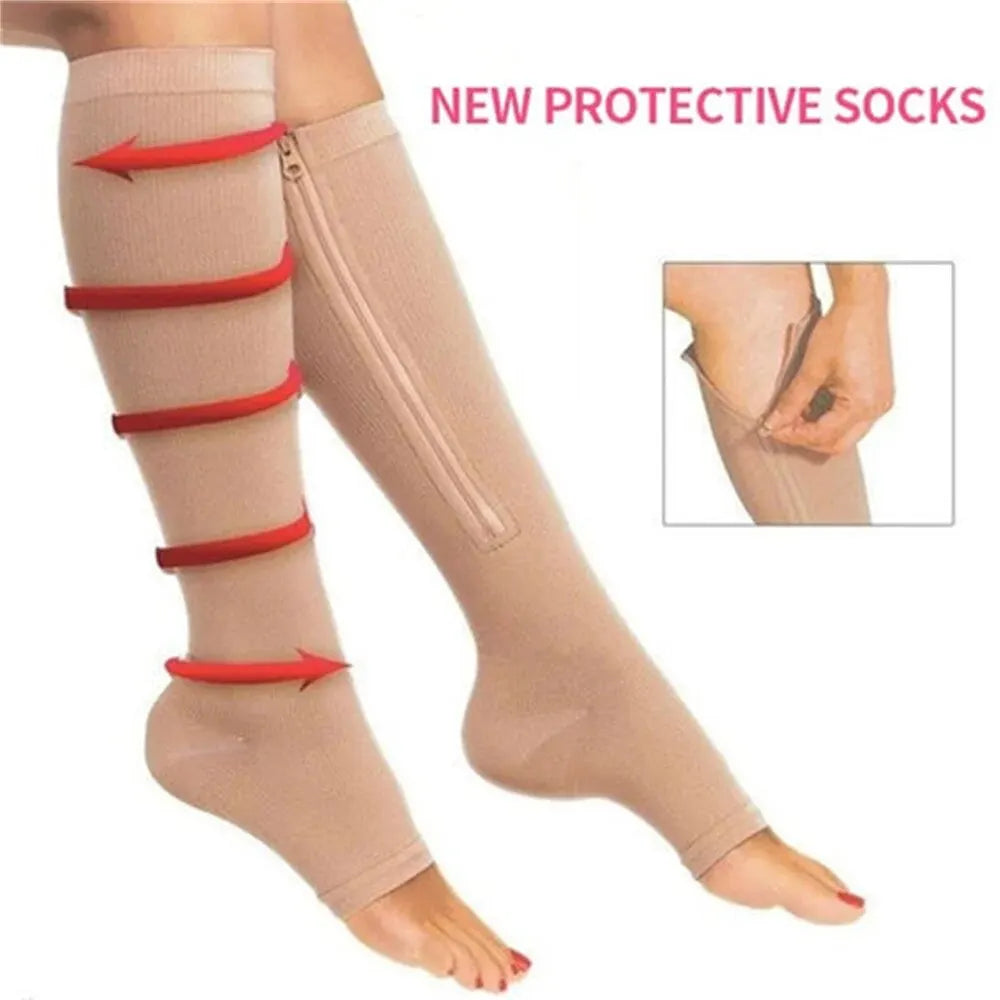 Zipper Compression Socks for Women & Men, Sturdy Zippered Stocking to Improves Blood Circulation, Relieves Pain & Swelling 1Pair