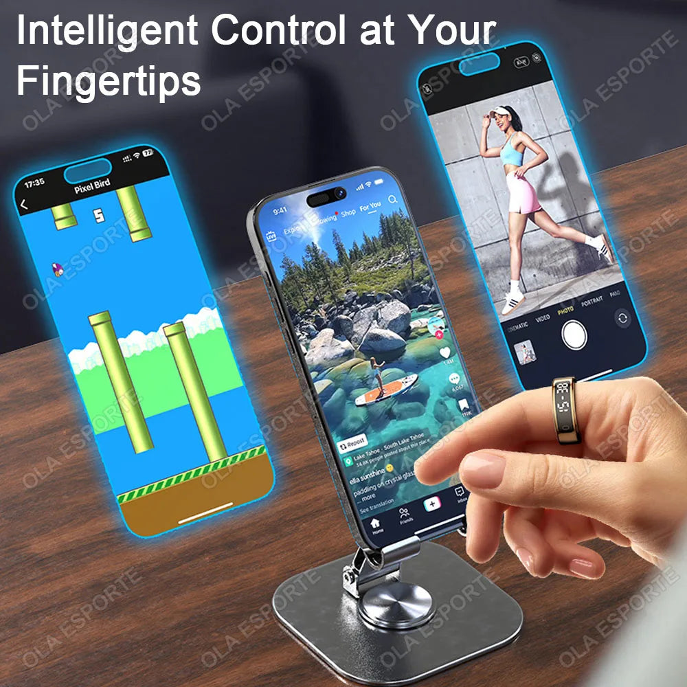 New Women Elderly Men Smart Ring with Wireless Charger Gesture Brush Tik-Tok Display Screen Health Monitoring IP68 5ATM Waterproof Rings Health Care Supplies