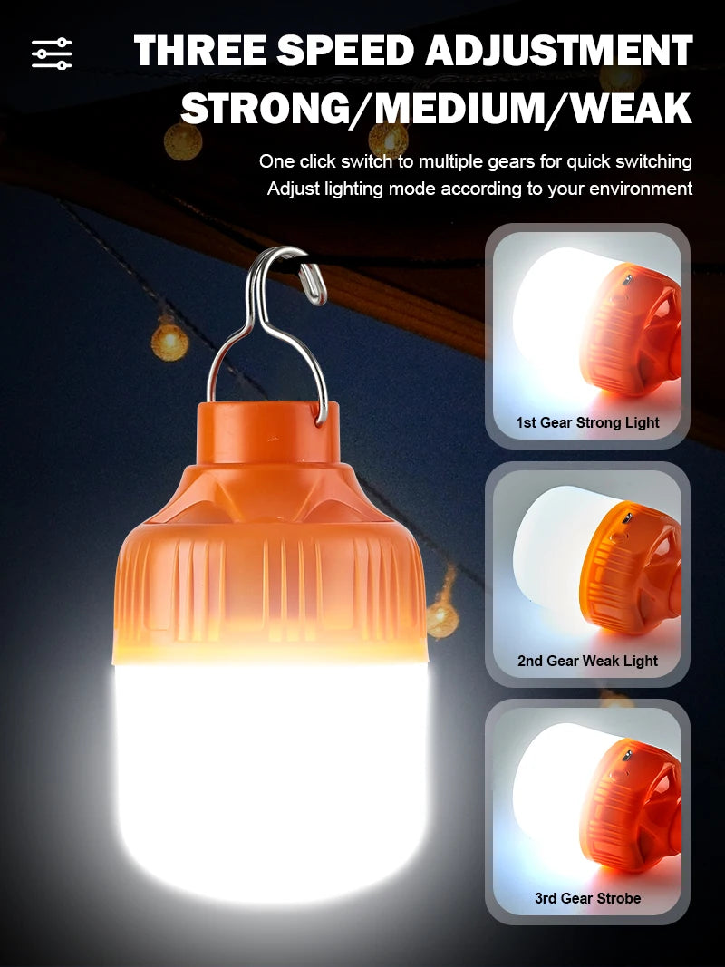 NEW Arrivals Outdoor Camping Garden USB Rechargeable LED Lamp Bulbs High Brightness Emergency Light Hook Up Camping Fishing Portable Lantern Night Lights