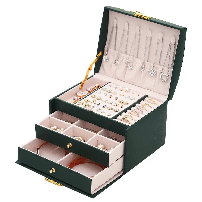 NEW Arrivals Simple Leather Jewelry Luxury Box with Lock Drawers Storage for Earrings And Accessories Secure And Stylish Organizer