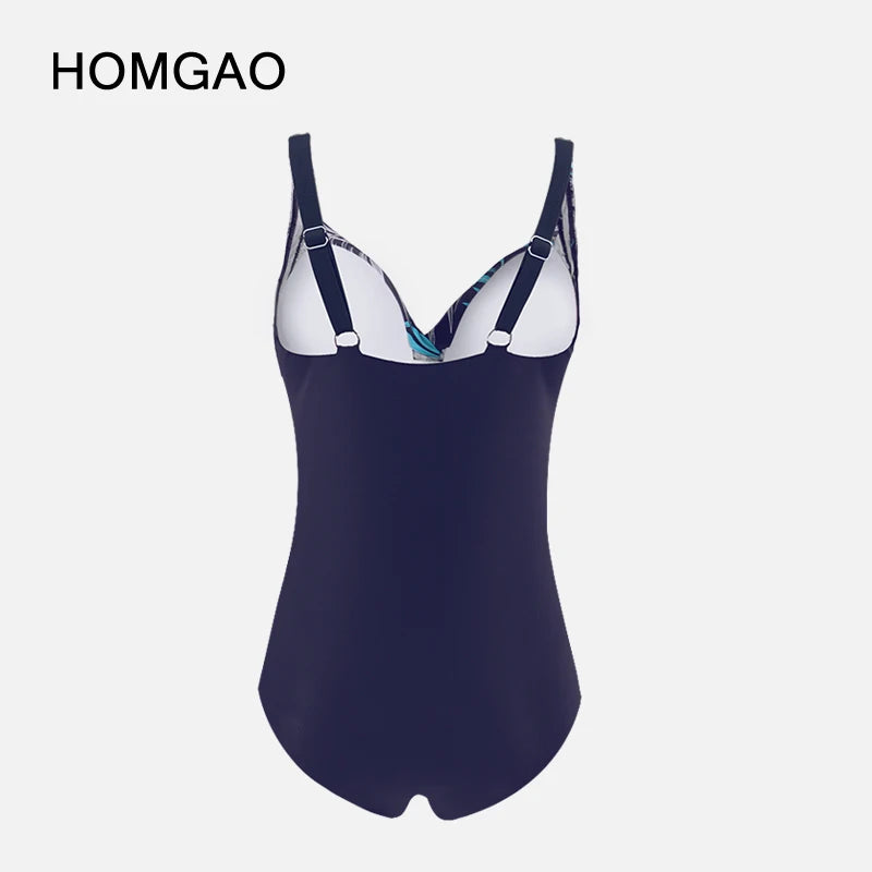Blue Print Women One Piece Swimsuit Sexy Plus Size Push Up Bathing Suit Tummy Control Bodysuit Swimwear