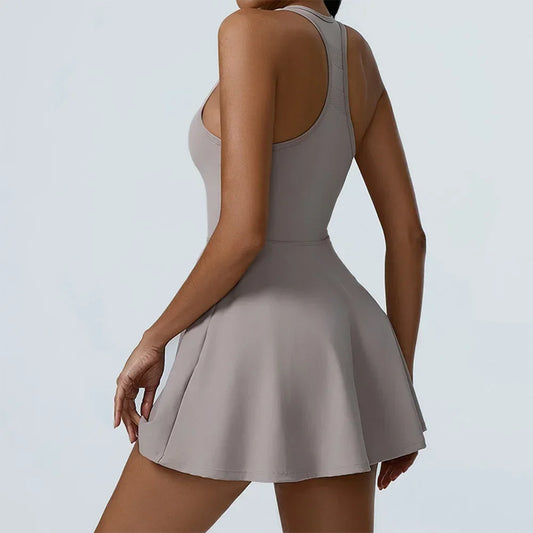 4 Colors S(45KG) XL(80KG) Women Summer Tennis Dress Breathable Quick-Dry Workout Dress Outdoor Sports Skirt Gym Yoga Short Dress Casual Athletic Skirt Sports Apparel Supplies