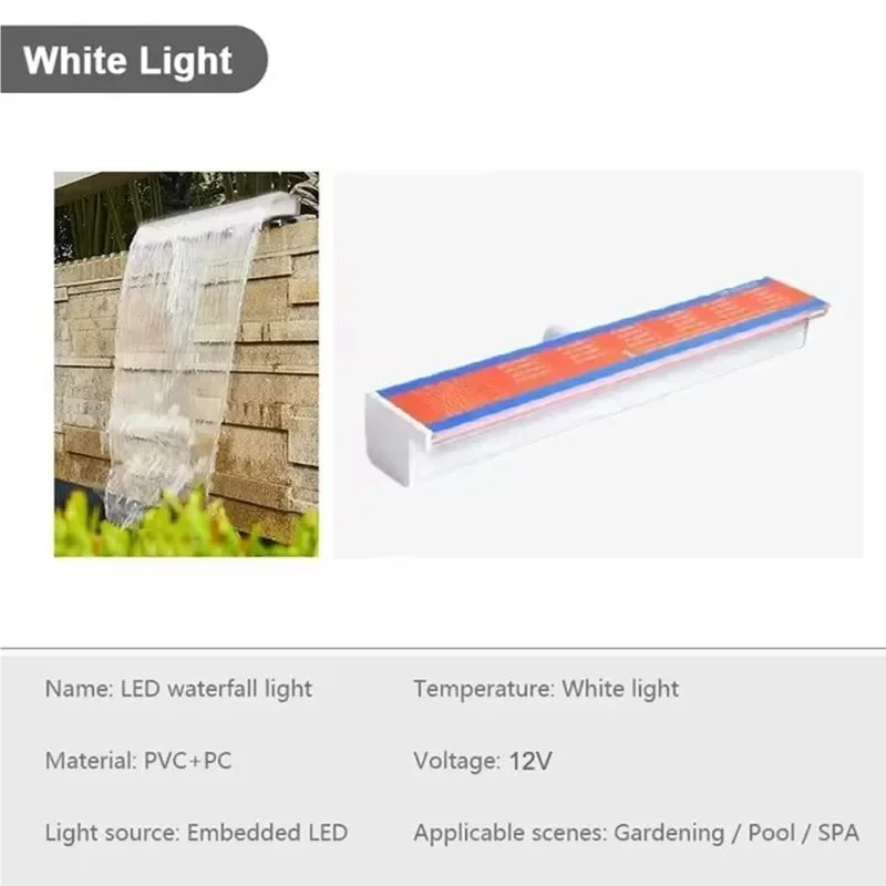 NEW 120CM RGB Remote Control 8 Colors EU/US Plug with Bulbs Automatic Underwater Waterfall Blade Fountain Spa 30/60/90/120cm Water Descent Wall Sheer Descent Cascade Mounted Colorful