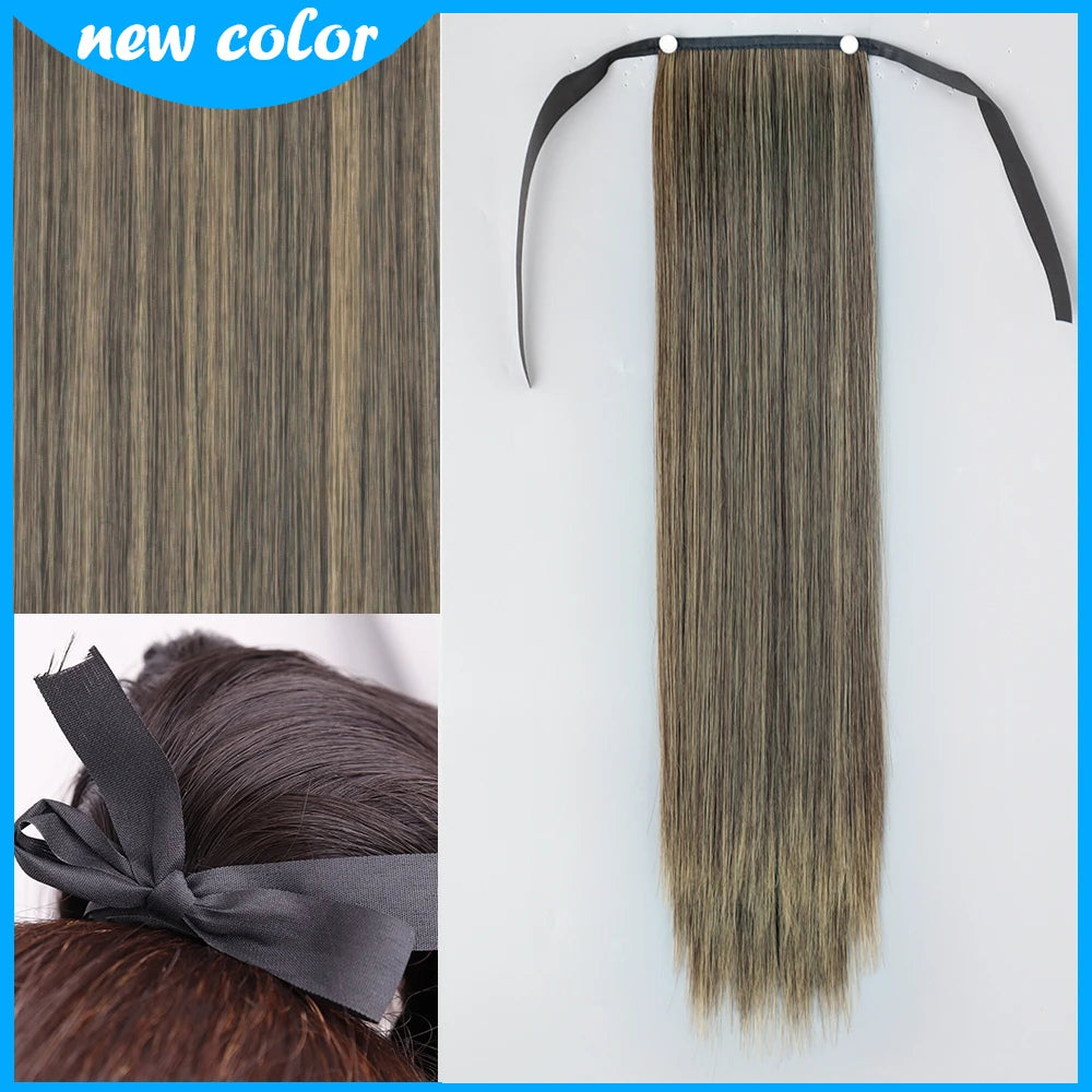 NEW  Synthetic Long Straight Wrap Around Clip In Ponytail Hair Extension Can Be Permed Heat Resistant Pony Tail Fake Hair