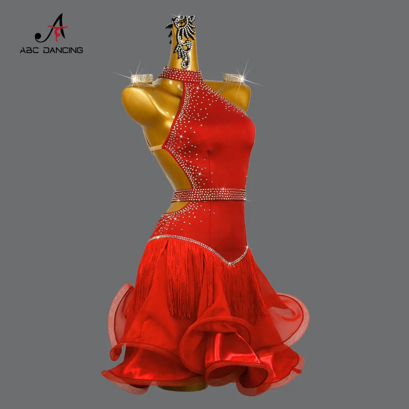 NEW Arrivals Luxury Latin Skirt Ballroom Competition Dance Samba Rumba Dress Stage Costume Dancewear Outfits Evening Girls Line Party Prom