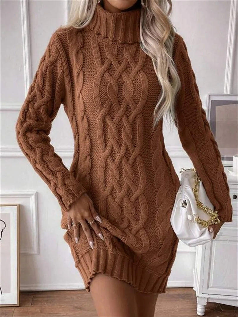 4 Colors UK Size Winter Warm Wool Clothes Woman Pulls Femmes High Neck Vestido Slim Fit Woolen Sweater Knitted Long Sleeve Dress All-Match Simple Style Commuting