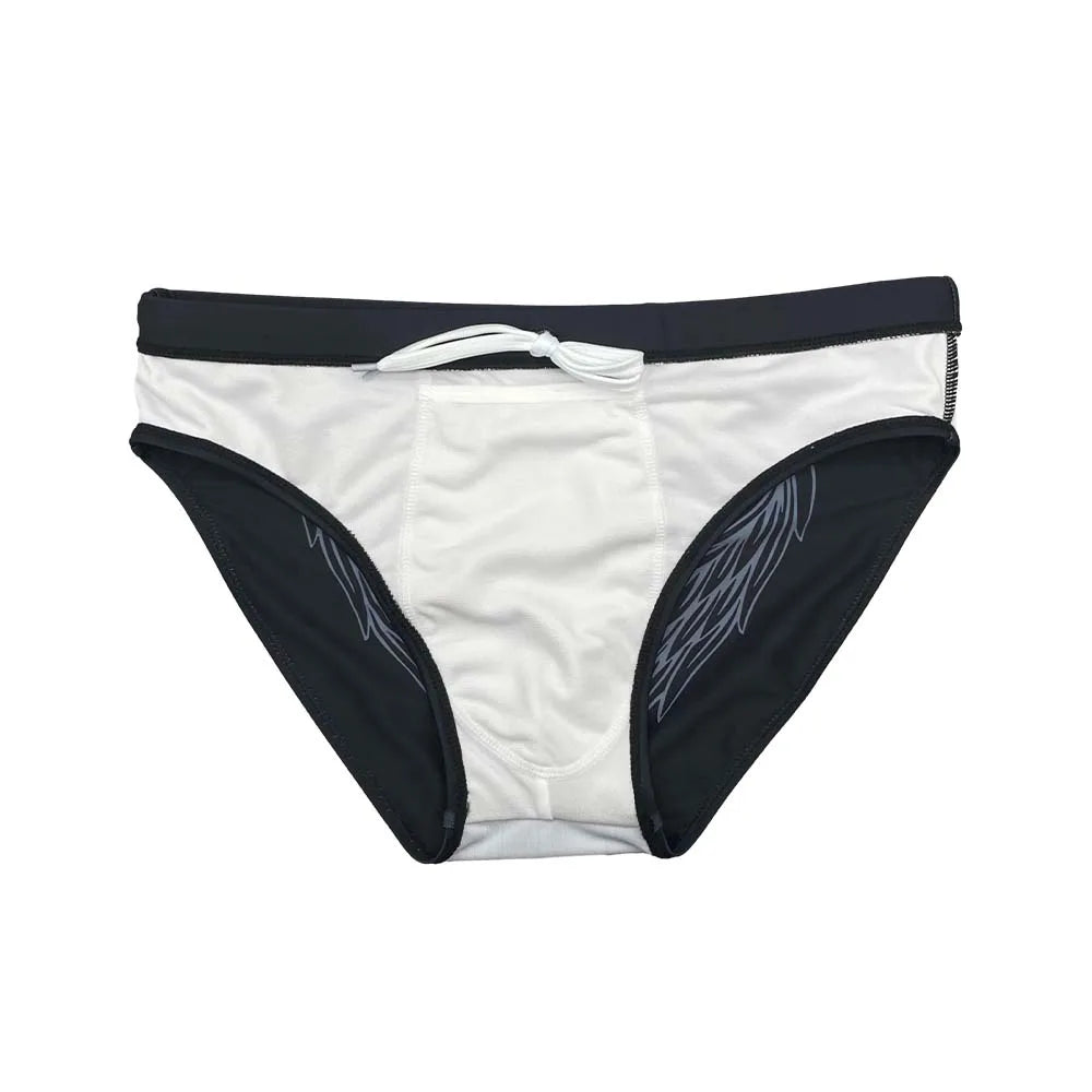 Summer Mens Back Wing Print Swim Briefs Sexy Low Waist Pad Push Up Bathing Suit Polyester Quick Dry Sport Beach Surfing Swimwear