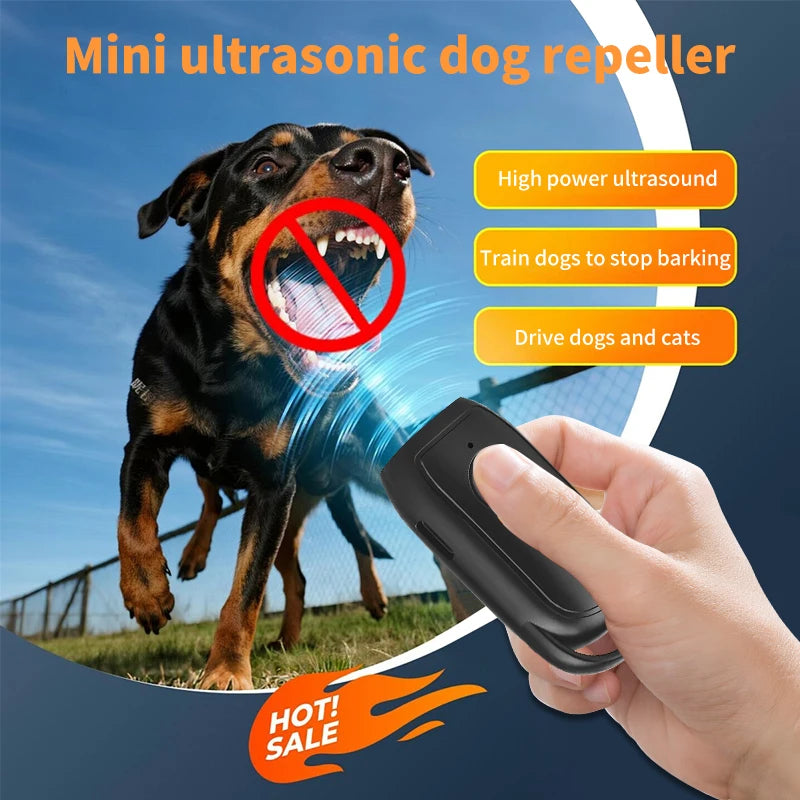 NEW Portable Ultrasonic Dog Repellent 180mAh Rechargeable 23 40KHZ Long Distance Outdoor Deterrent Electronic Tool With Flash Light Pets Accessories