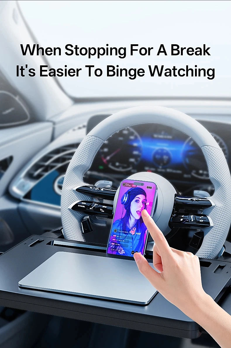 New Car Tray Carbon Fiber Table Food Tray Desk Folding Laptop Desk Auto Steering Wheel Tray Mount Adjustable Water Cup Computer 10kg Weight Bracket Holder Accessories