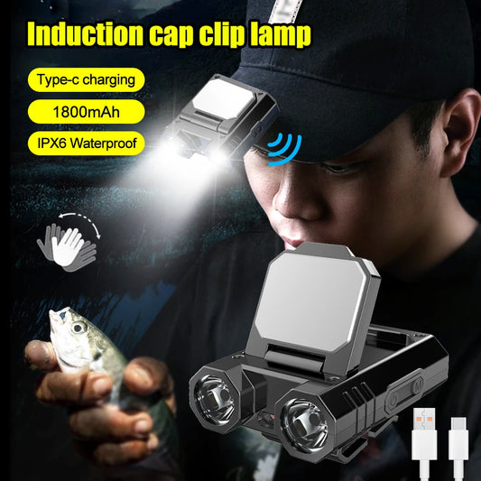 Sensor Cap Light LED Hat Clip on Light Headlamp COB LED Type-C Rechargeable Head Light for Camping Fishing Emergency Flashlight