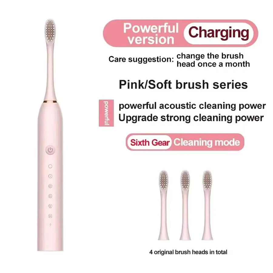 Electric Ultrasonic Toothbrush Set Six Speed Mode Home Soft Hair USB Charging Waterproof Adult Tooth Cleaner Automatic Couple Set- Adults Oral Hygiene Accessories