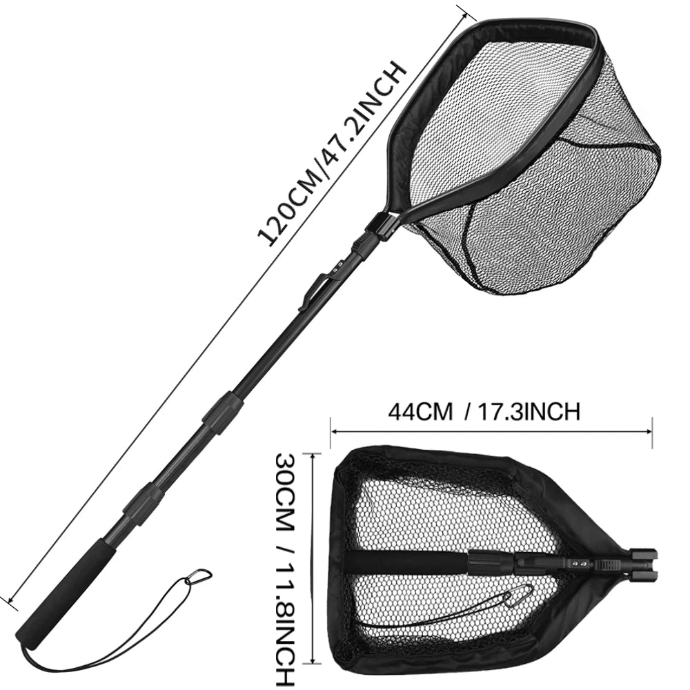 Fishing Landing Net Aluminum Alloy Durable Telescoping Extend to 190cm/130cm/55cm Folding Mesh Safe Fish Catching Releasing Fishing Accessory Sets