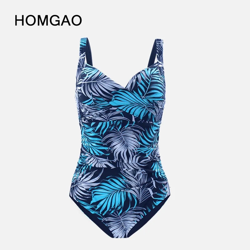Blue Print Women One Piece Swimsuit Sexy Plus Size Push Up Bathing Suit Tummy Control Bodysuit Swimwear