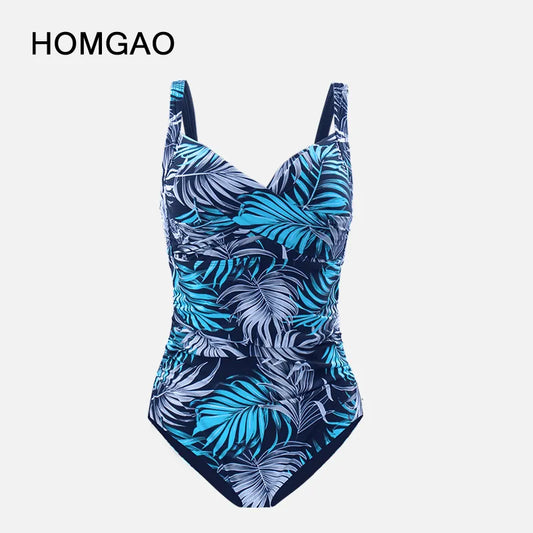 Blue Print Women One Piece Swimsuit Sexy Plus Size Push Up Bathing Suit Tummy Control Bodysuit Swimwear