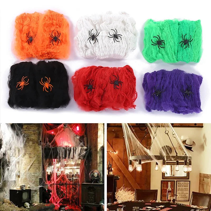 20PCS Halloween Scary Party Decor Stretchy Spider Web Cobweb Cotton Horror Halloween Decoration for Bar Haunted House Scene Props