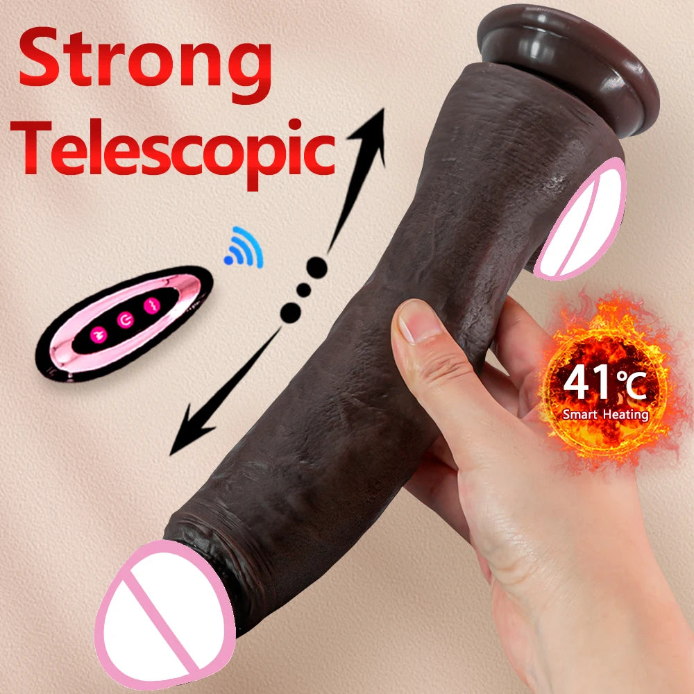 Adult 10.6in Long Realistic dildo Black vibrator penis telescopic Swing Heating silicone dildo remote control Dildo Vibrator for wome