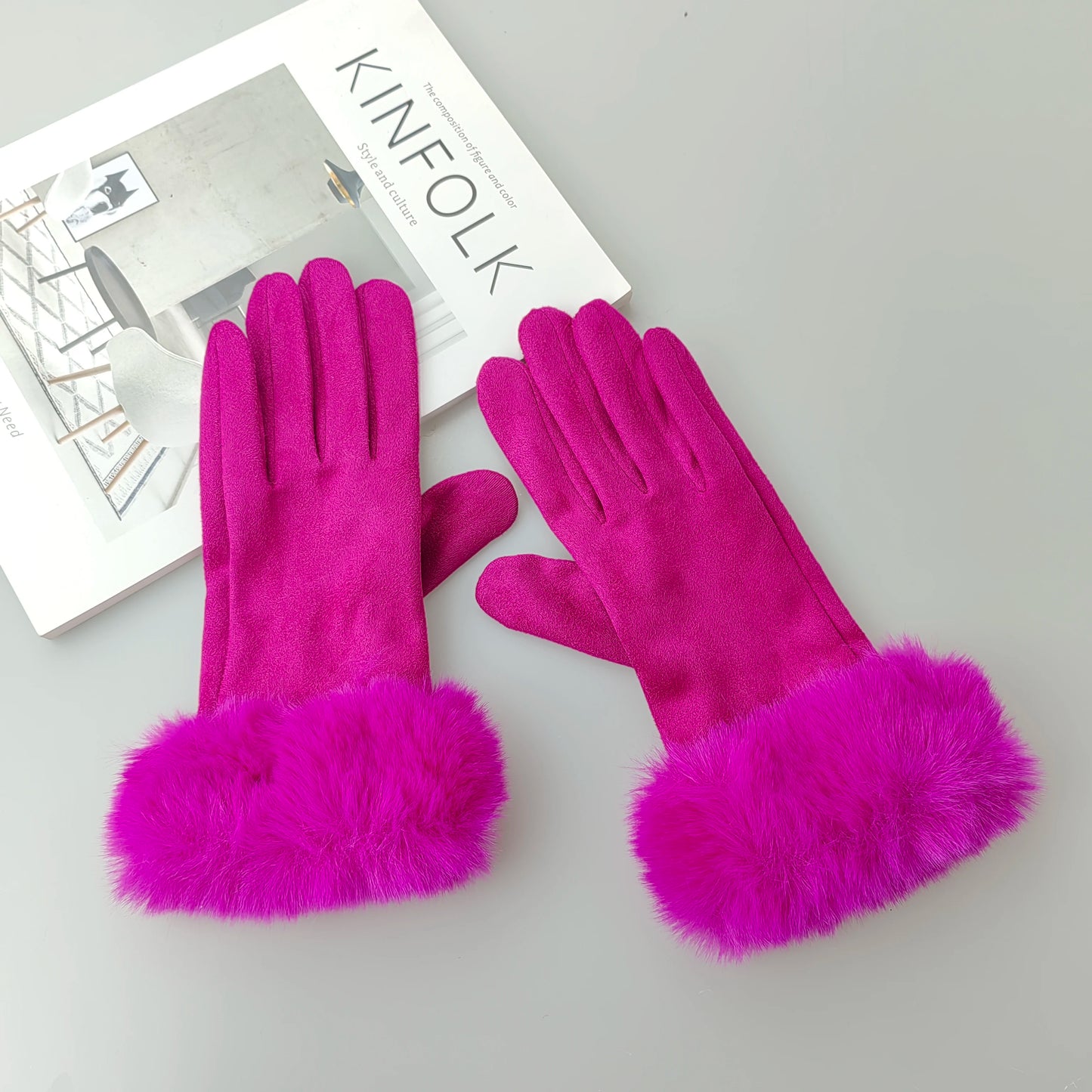NEW Arrivals 18 Colors Women Faux Rabbit Fur Wrist Suede Leather Touch Screen Driving Glove Winter Warm Plush Thick Full Finger Cycling Black Mitten H92 Women Ladies Luxury Fashion Apparel Accessories
