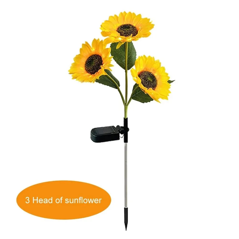 1PCS 3 Heads LED Solar Sunflowers Flower Light Home Decorative Flower Lights Garden Decoration Lawn Lamp Waterproof Landscape Flower Light