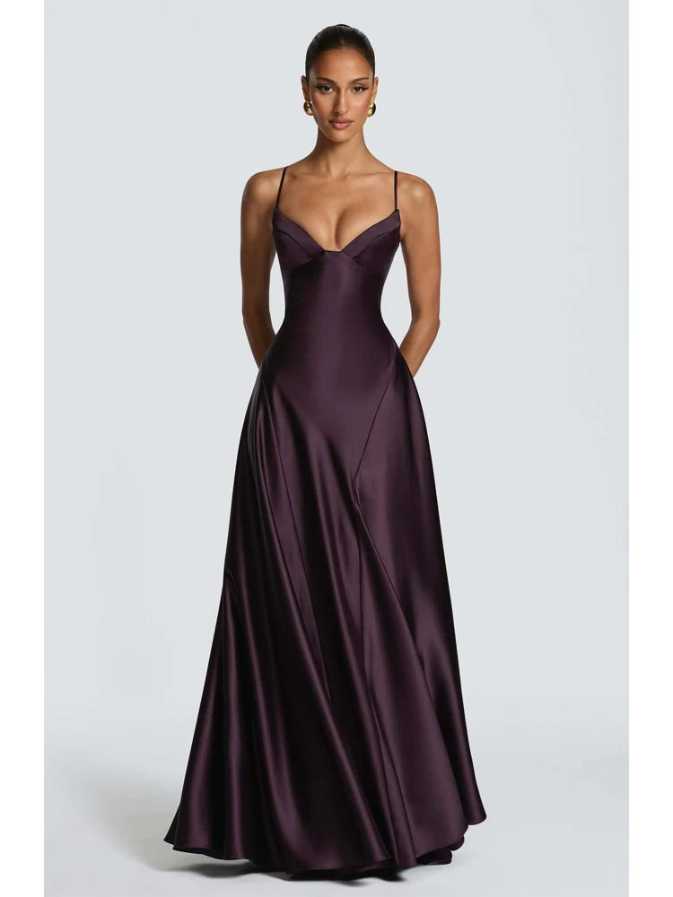 NEW Arrivals 4 Colors Spring/Summer Women Sexy Luxury Green Ruched Elegant Satin Maxi Dress Mermaid One-Shoulder Cutout Slim Fit Flows Lady Evening Party Wedding Guest Business Dinner Outfits