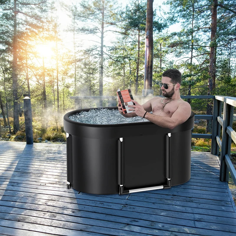 Full Set Large Capacity Portable Foldable Ice Bath Tub for Athletes Multiple Layered Portable Outdoor Cold Plunge Tub for Recovery, Cold Plunge Full Body Therapy Treatment