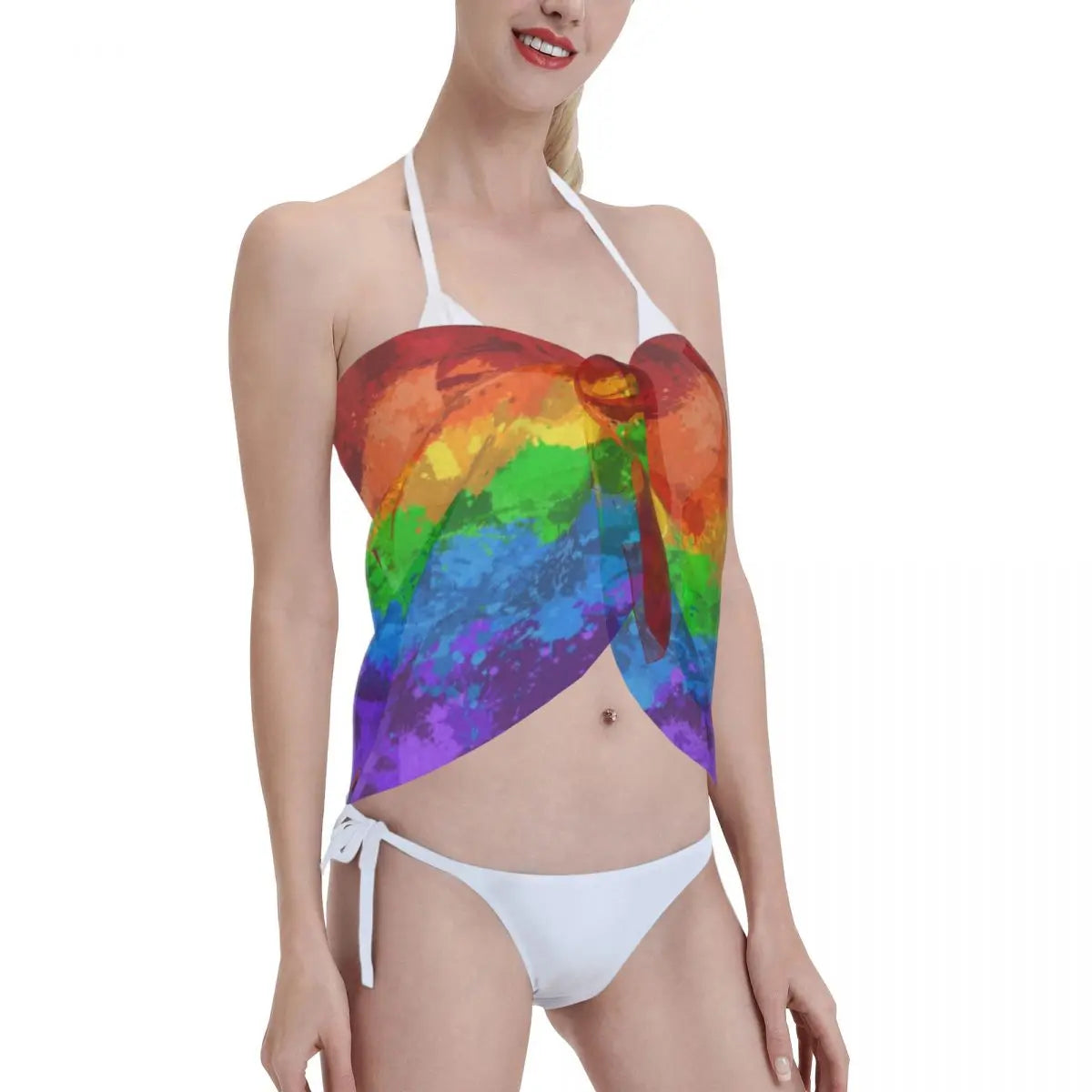 Sexy Chiffon Swimwear Pareo Scarf Rainbow Paint Flag Lgbt Beach Cover Up Wrap Sarong Skirts Beachwear Swimsuit Bikini Cover-Ups