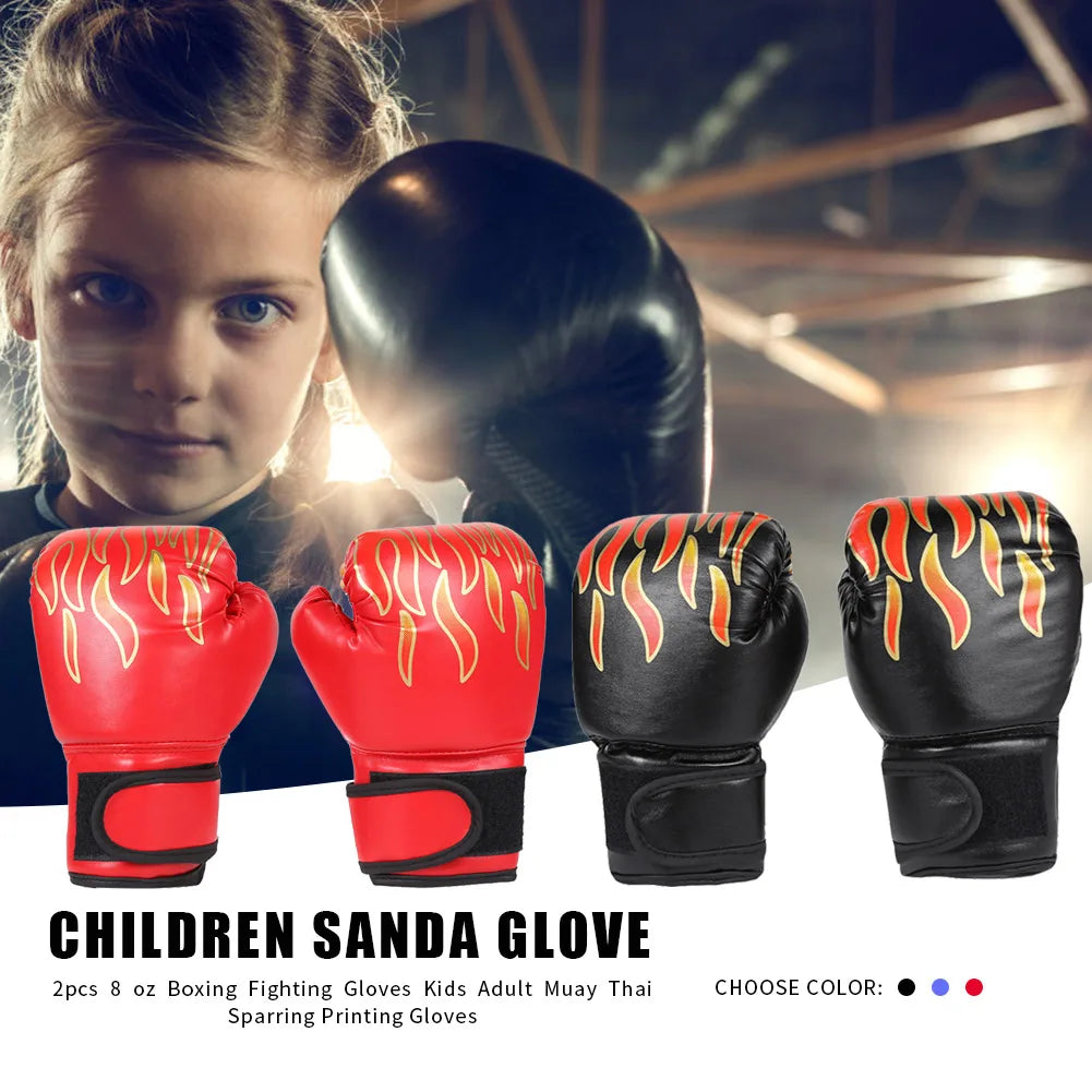 2 PCS Set 8oz Kids Boxing Gloves PU Leather Muay Thai Mitts Breathable Fighting Mitts Taekwondo Mitts for Boys Girls Youth Kick Boxing Practice Training Exercise Children Sports Accessories