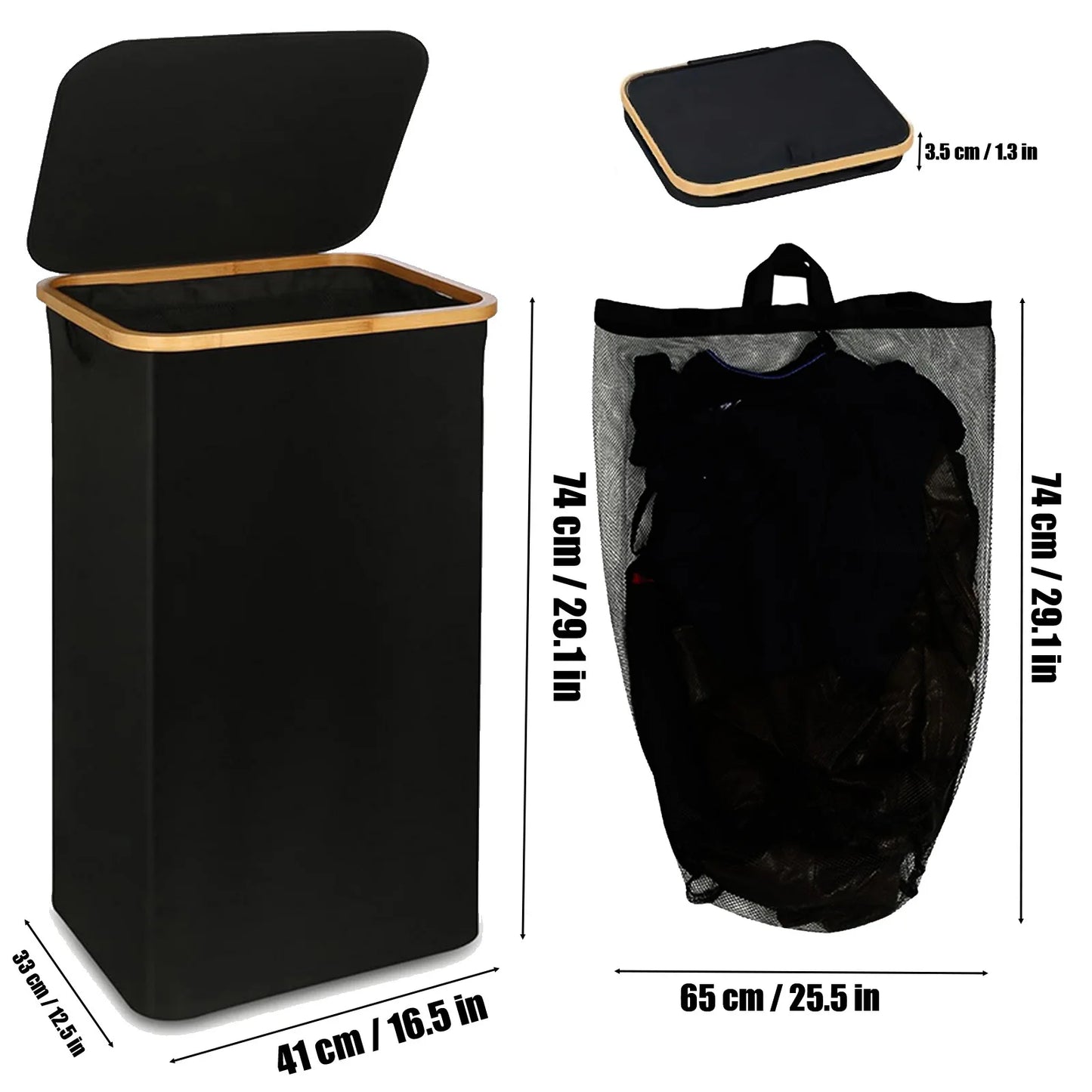 1PC Dirty Clothes Basket With Lid And Inner Bag, 100 Liter Laundry Basket, Foldable Laundry Basket With Detachable Inner Bag