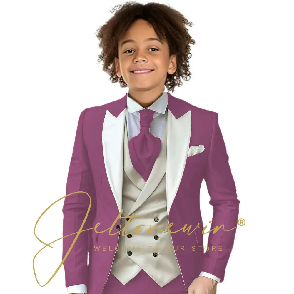 8 Colors  Children Boy's 2Y-14Y Formal Wedding Suit Kids Jacket Pants Ivory Vest Photography Suit Flower Boy Birthday Tuxedo Suit