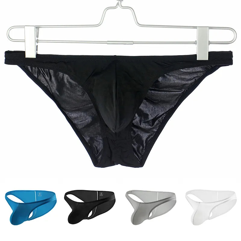 Men's Sexy Underwear Low Waist Ice Silk Men Briefs Translucent Skinny Breathable Briefs Man Underpants