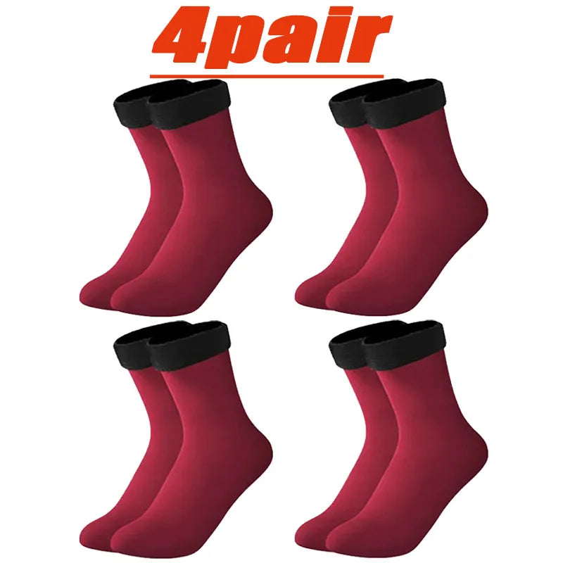 4 Pairs Set Winter Warm Thermal Socks Soft Thicken Plush Socks Solid Color Velvet Wool Snow Boots Floor Socking Outdoor Skiing Snowboard Mountain Hiking Climbing Cycling Socks Sets