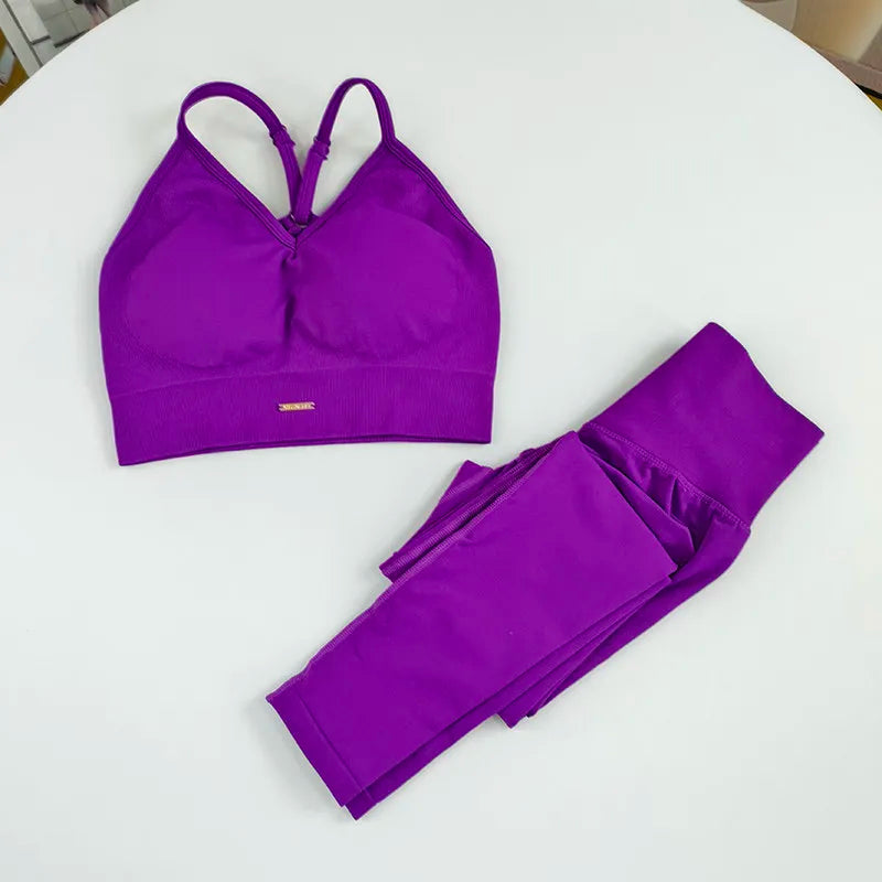 2 PCS Set Seamless Yoga Suit Women Sports Bra High Waist Leggings Gym Outfit Gym Set Fitness Workout Clothes Pilates Wearing Sportswear