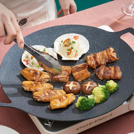 Grill Pan Round Non-Stick Barbeque Plate Outdoor Travel Camping Frying Pan Household Griddle Barbeque Accessories