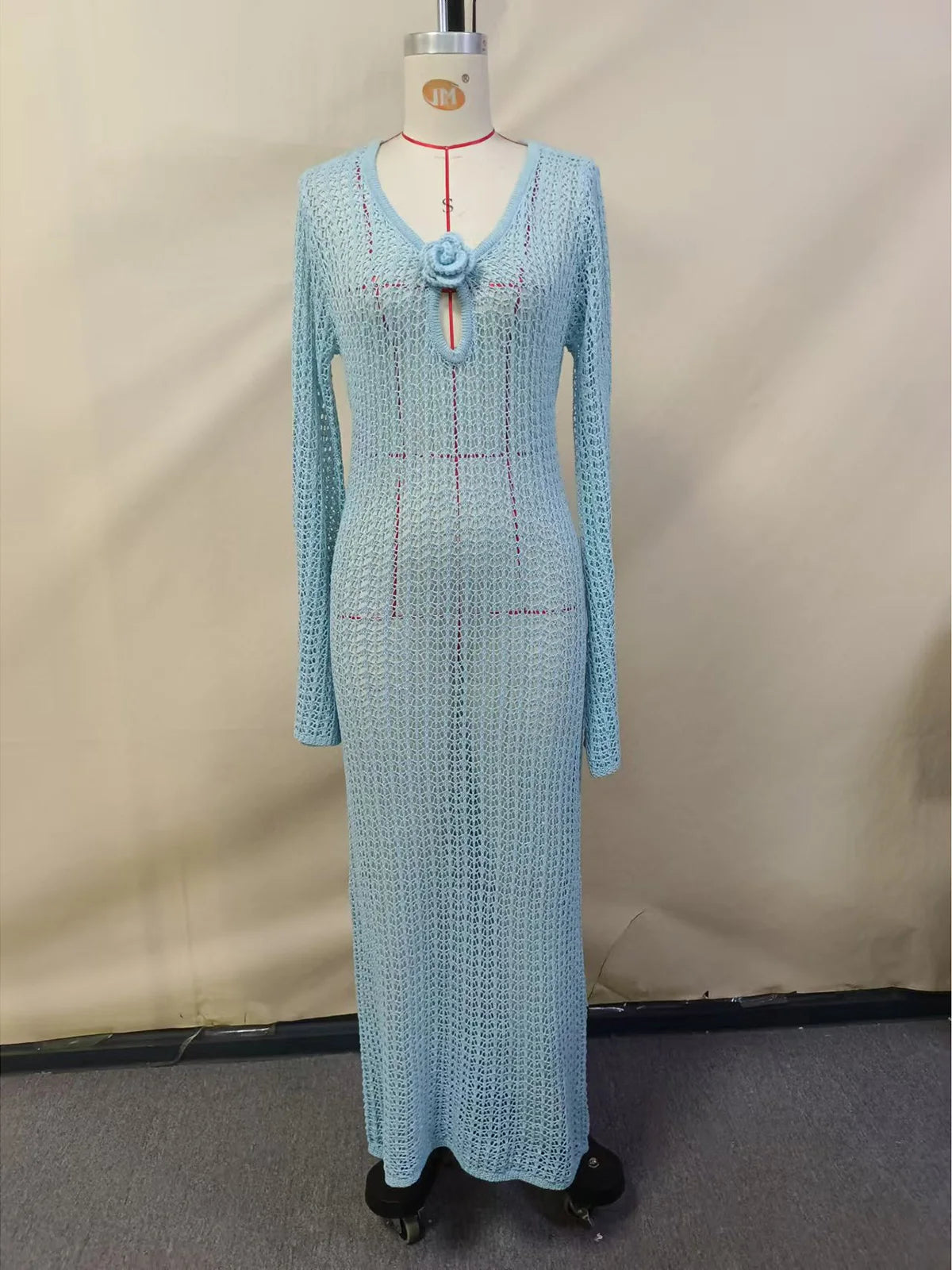 NEW Arrivals UK Size 4 Colors Handmade 3D Flower V-Neck Long Sleeve Crochet Knitted Tunic Beach Cover Up Cover-Ups Beach Women Dress Beach Wear  Ladies Swimsuit Cover Up Sexy Maxi Dress
