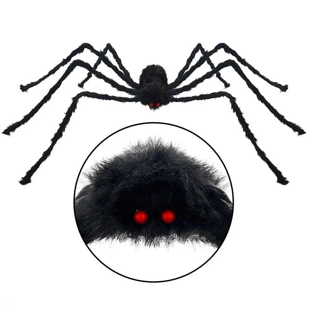 90cm/125cm/150cm/200cm Halloween Giant Black Plush Spider Decoration Haunted House Prop Indoor Outdoor Decor