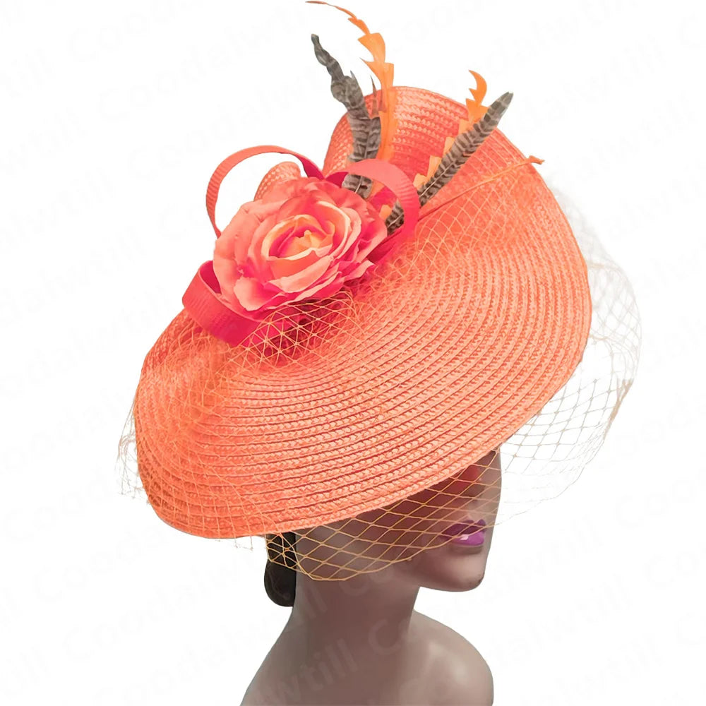 NEW Arrivals 16 Colors Straw Flower Fascinators Hat Veils Pillbox Cap Women Formal Dress Wedding Headpiece With Flower Chapeau Cap Tea Party